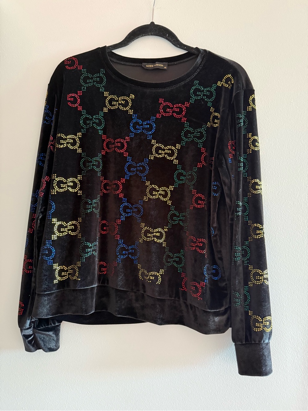 Black Velvet Logo-Pattern Long Sleeve Sweatshirt - Multicolor Studs